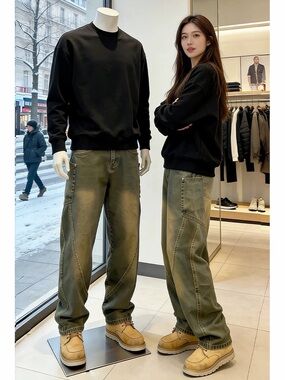 Men's Green Washed Utility Jeans